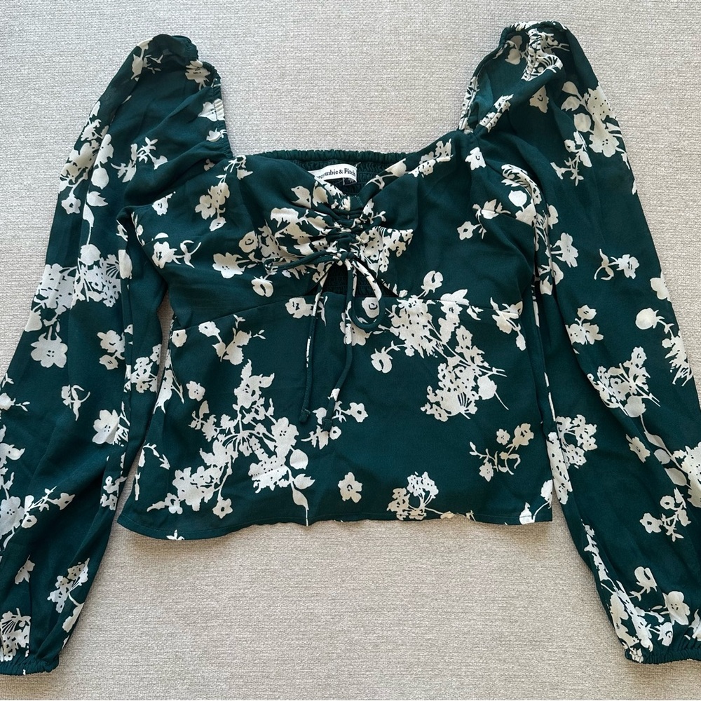 Abercrombie & Fitch Floral Green Women's Top
